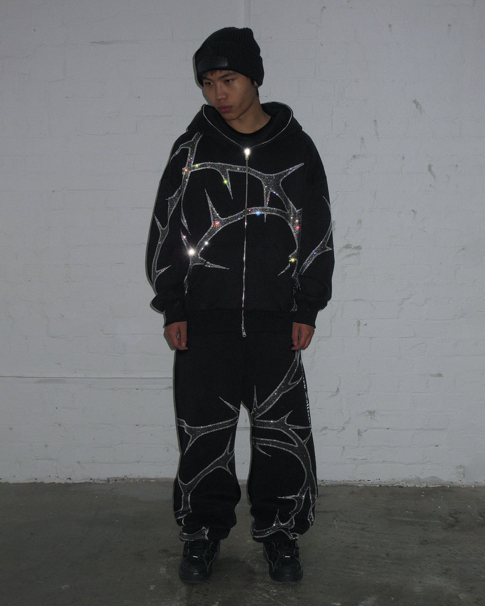 THORN RHINESTONE SWEATPANTS BLACK