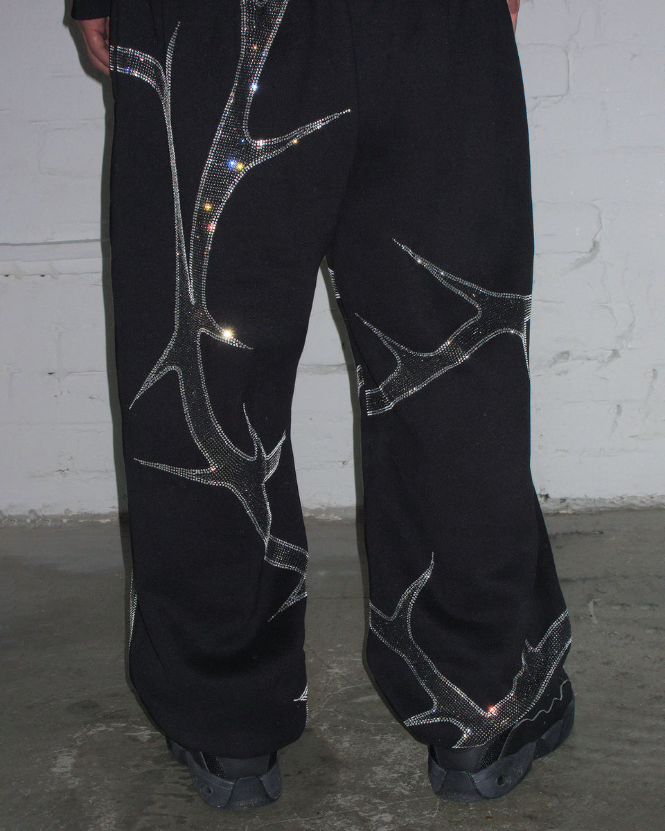 THORN RHINESTONE SWEATPANTS BLACK