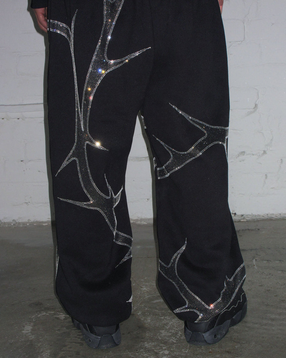THORN RHINESTONE SWEATPANTS BLACK