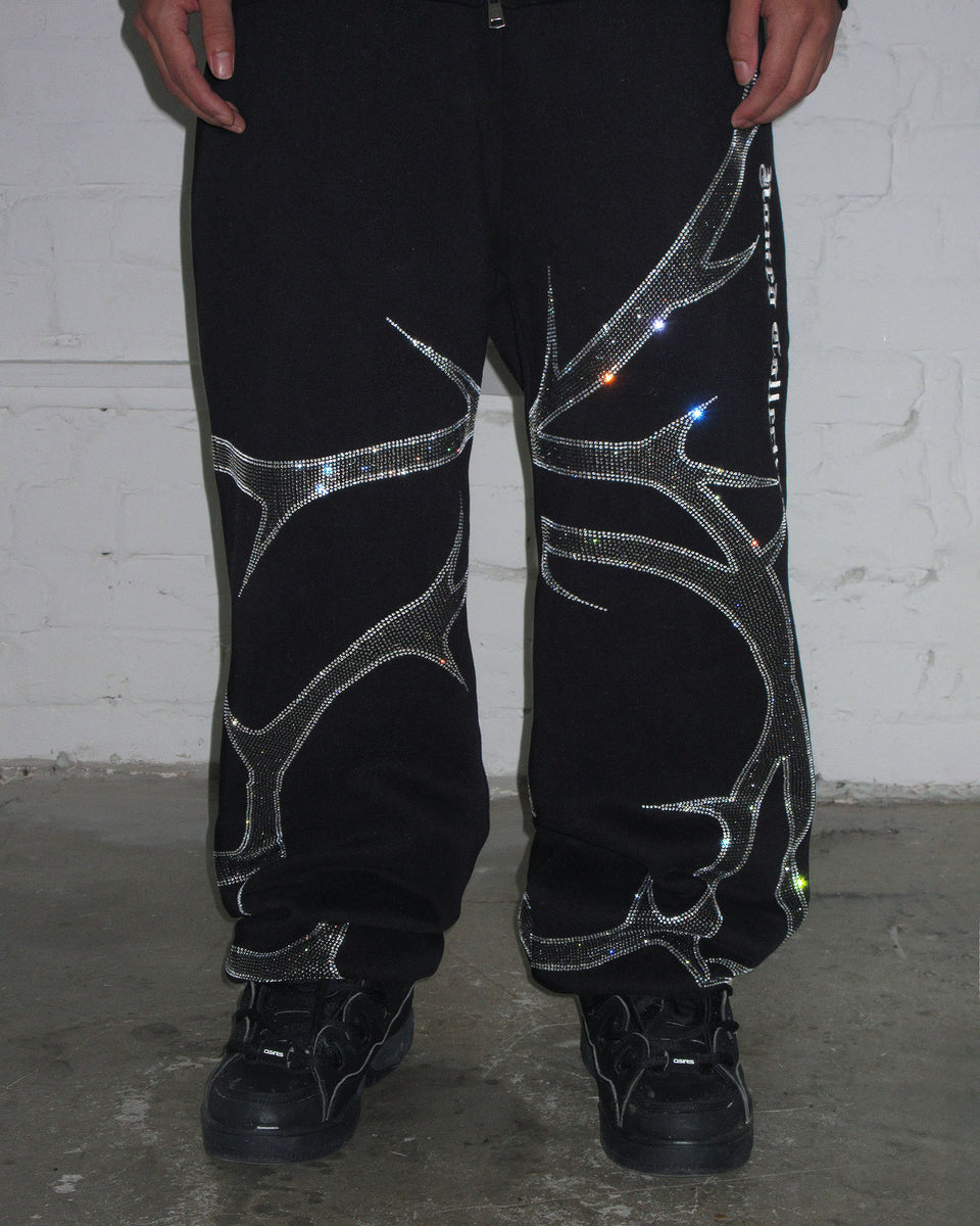 THORN RHINESTONE SWEATPANTS BLACK