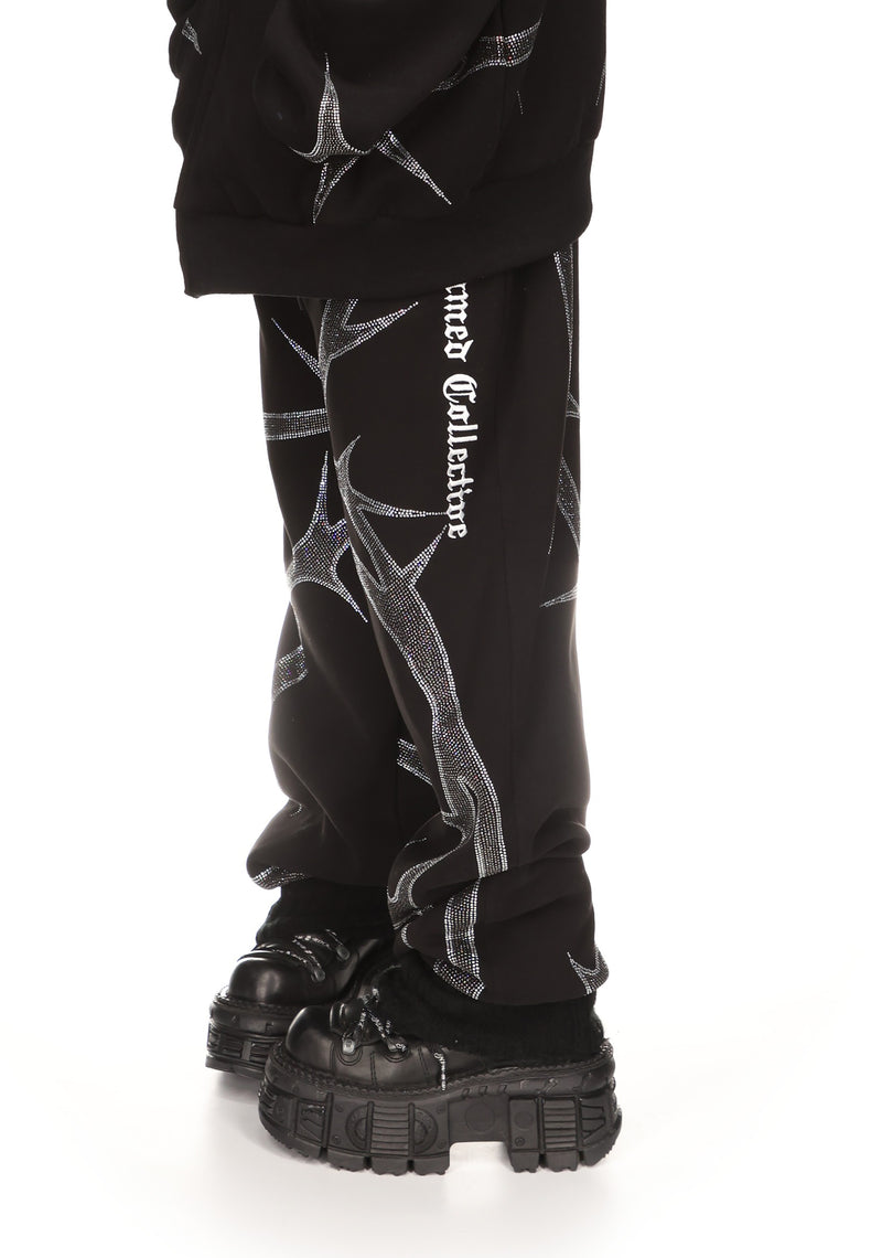 THORN RHINESTONE SWEATPANTS BLACK