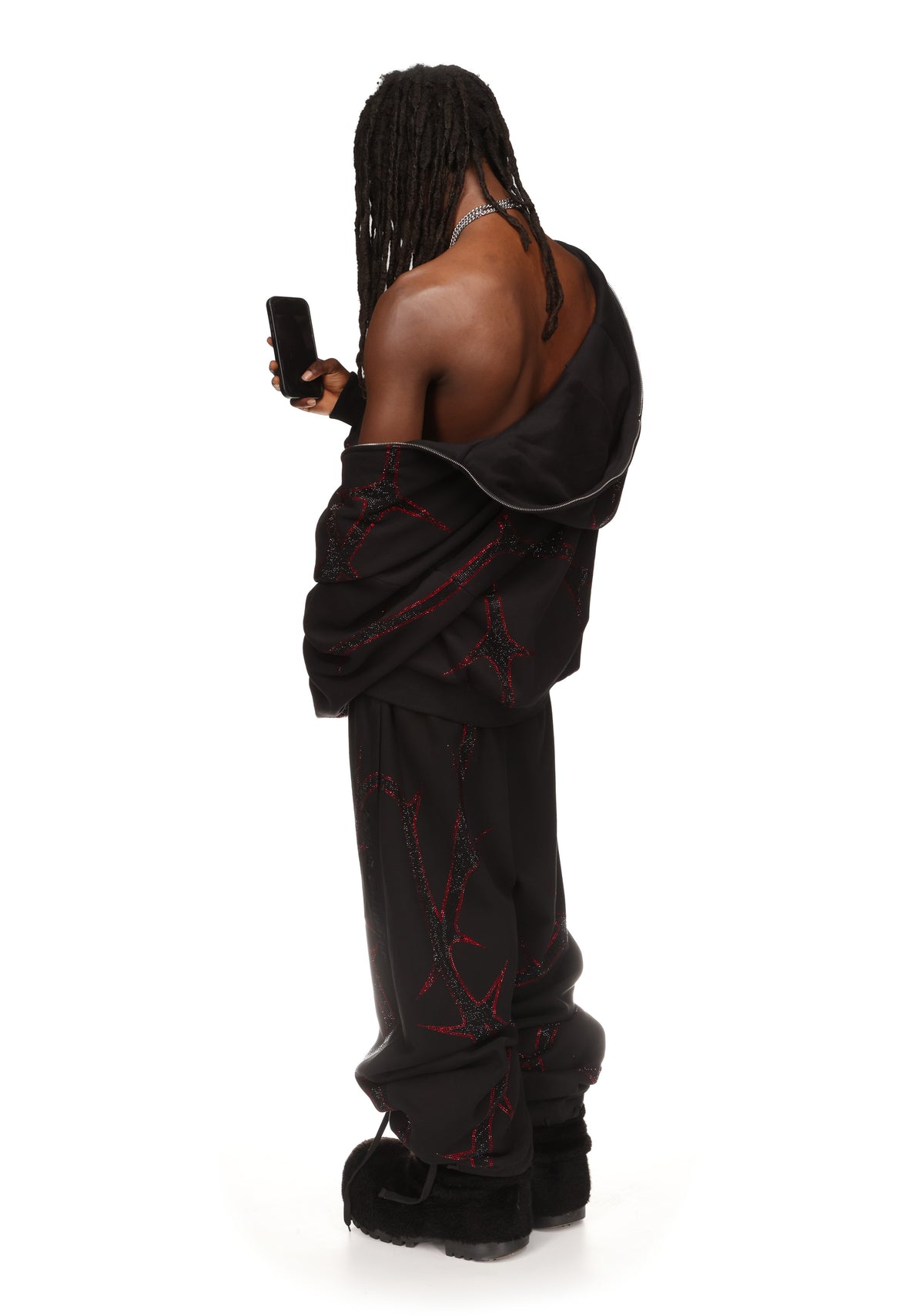 THORN RHINESTONE SWEATPANTS BLACK AND RED