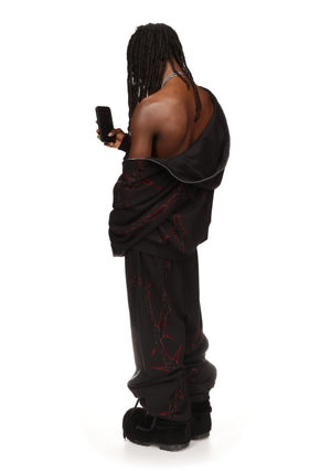 THORN RHINESTONE SWEATPANTS BLACK AND RED