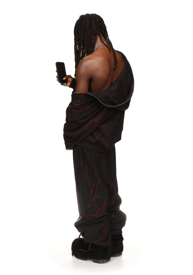 THORN RHINESTONE SWEATPANTS BLACK AND RED