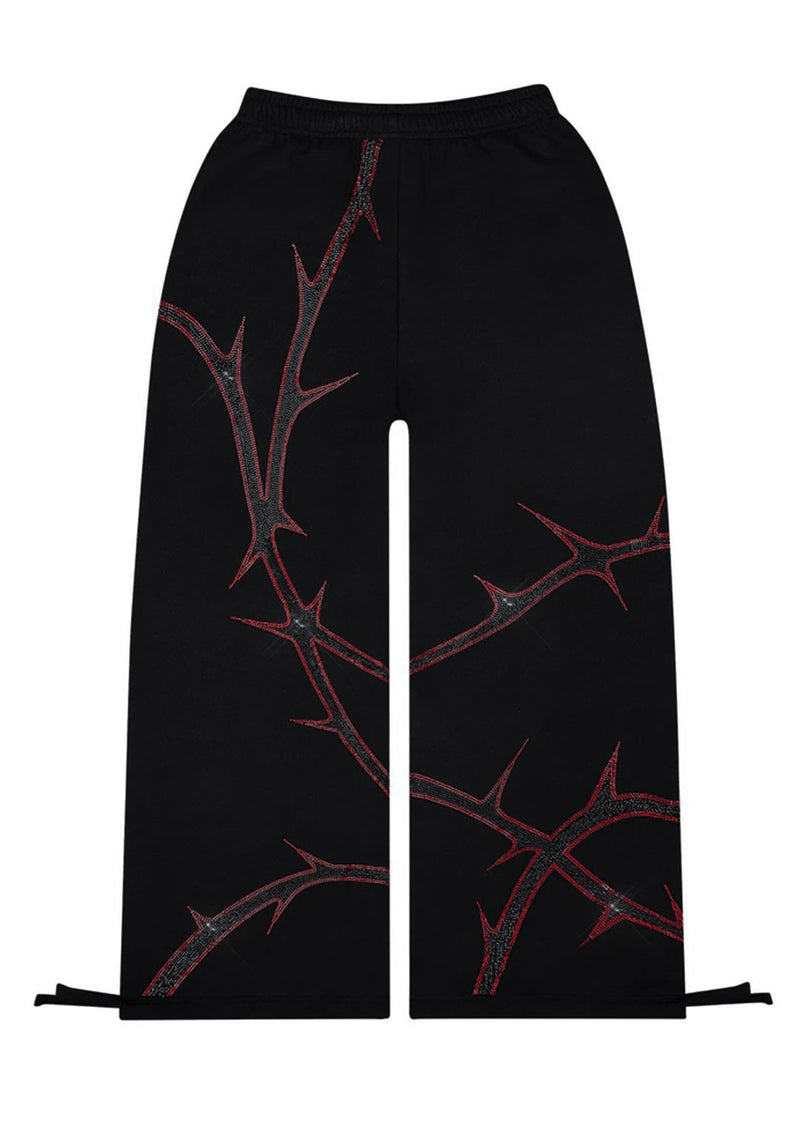 THORN RHINESTONE SWEATPANTS BLACK AND RED