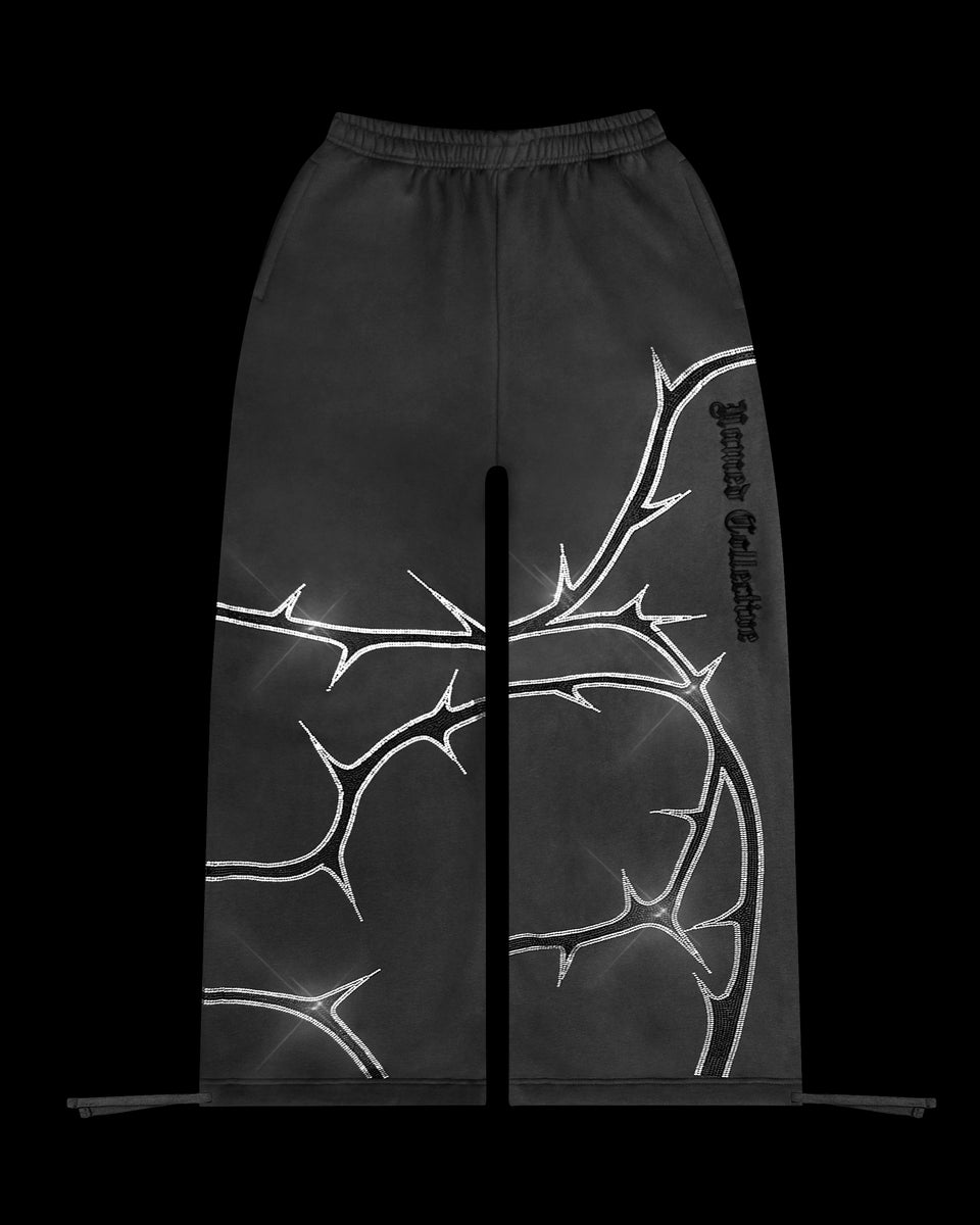 THORN RHINESTONE SWEATPANTS CHARCOAL
