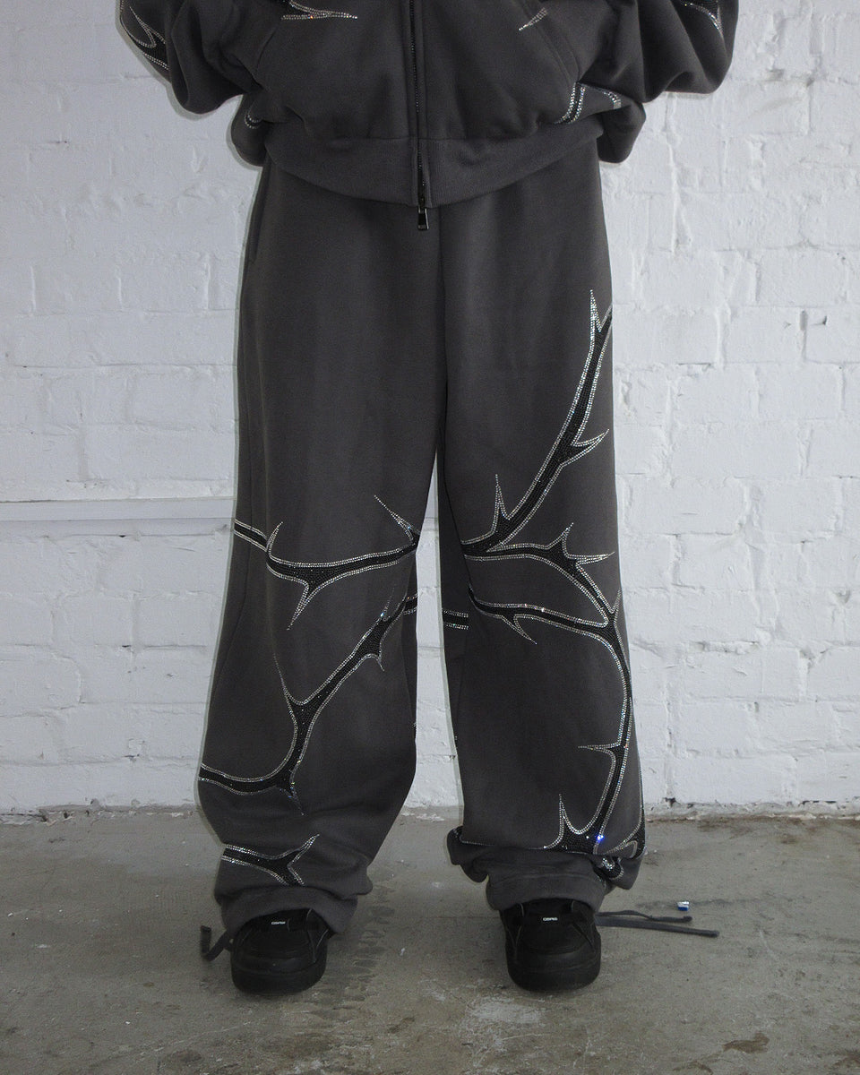 THORN RHINESTONE SWEATPANTS CHARCOAL