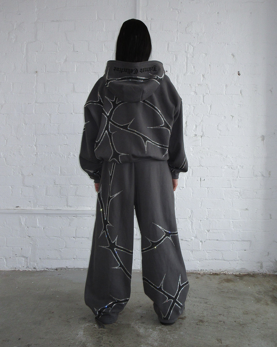 THORN RHINESTONE SWEATPANTS CHARCOAL