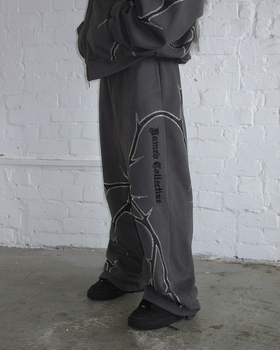 THORN RHINESTONE SWEATPANTS CHARCOAL