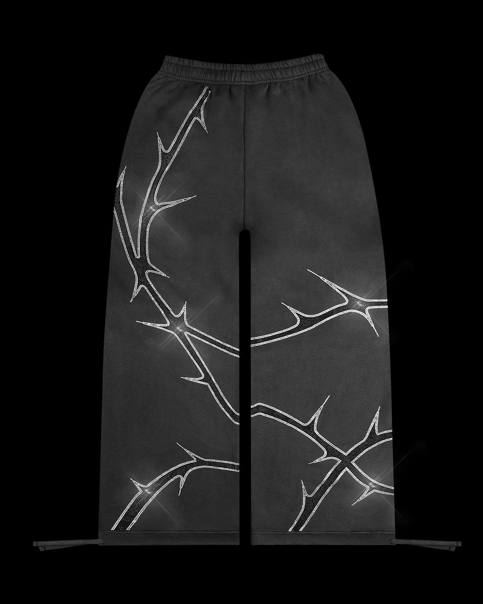 THORN RHINESTONE SWEATPANTS CHARCOAL
