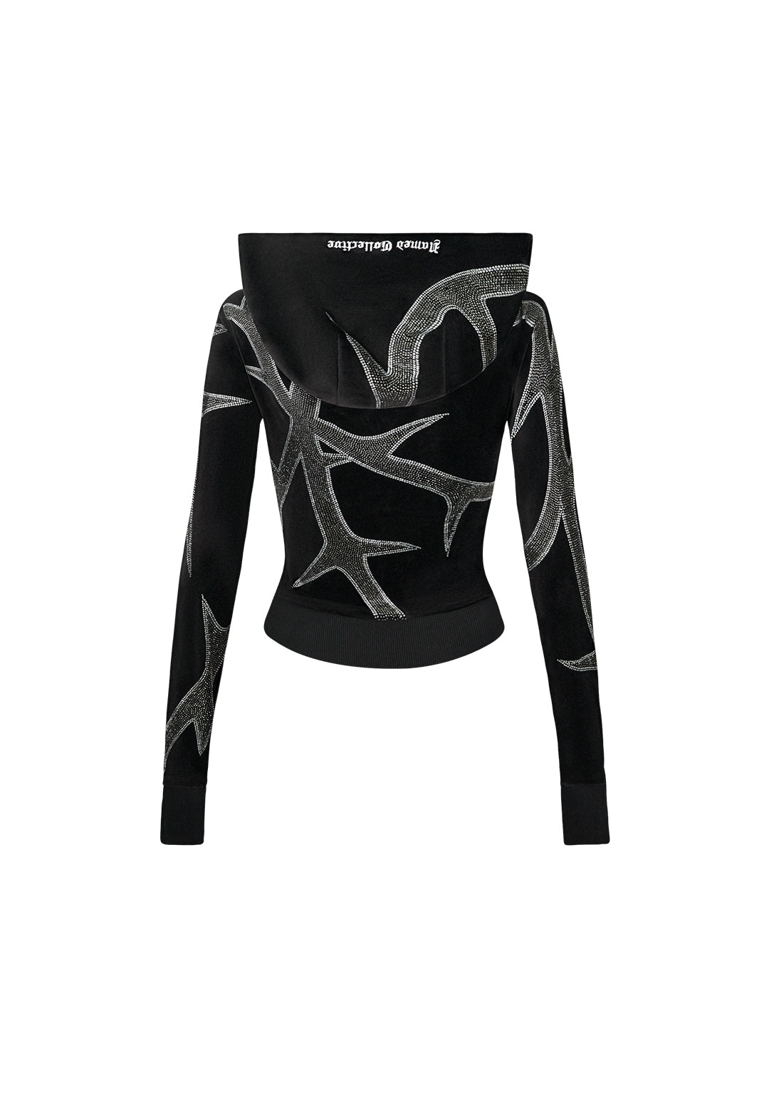 THORN RHINESTONE VELOUR HOODIE BLACK