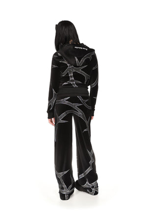 THORN RHINESTONE VELOUR SWEATPANTS BLACK