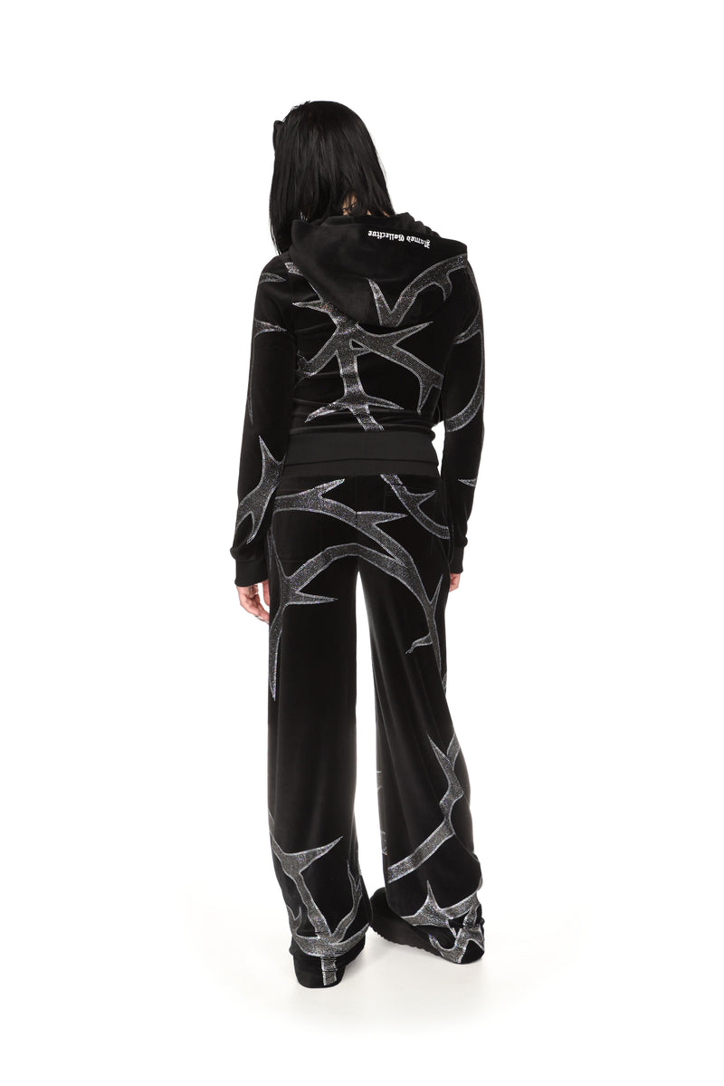 THORN RHINESTONE VELOUR SWEATPANTS BLACK