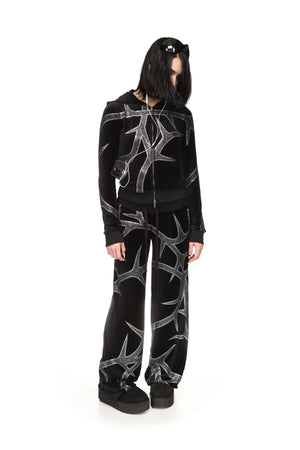 THORN RHINESTONE VELOUR SWEATPANTS BLACK