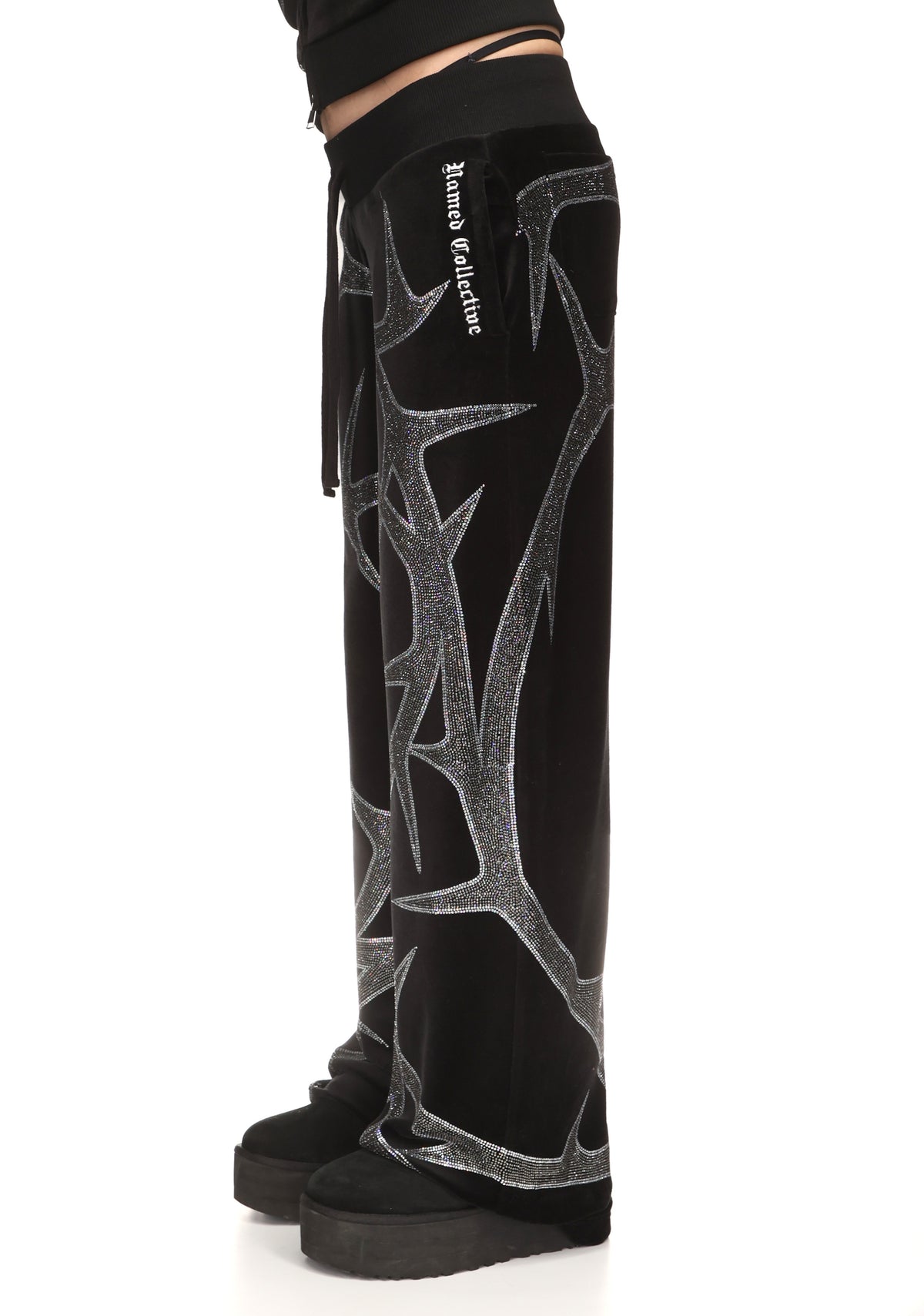 THORN RHINESTONE VELOUR SWEATPANTS BLACK