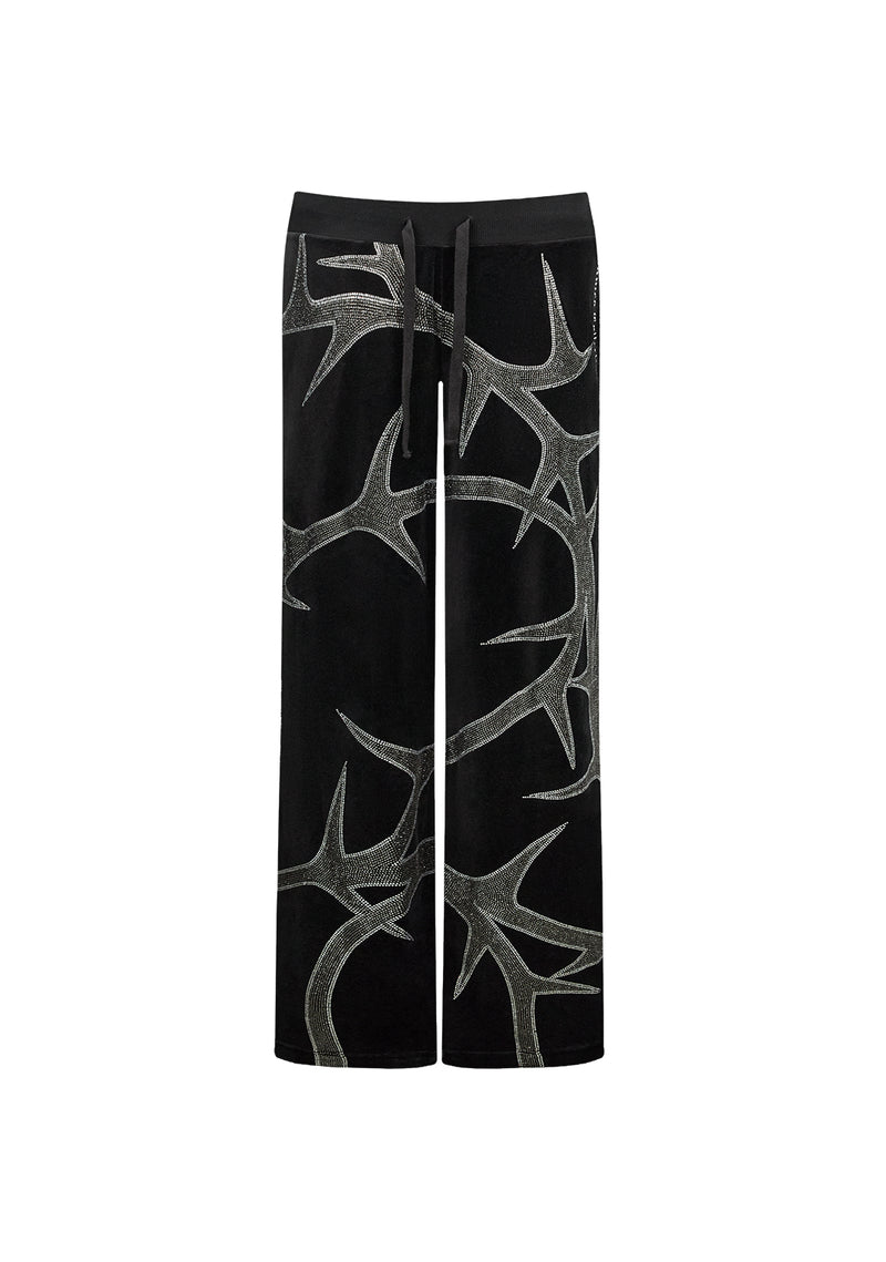 THORN RHINESTONE VELOUR SWEATPANTS BLACK