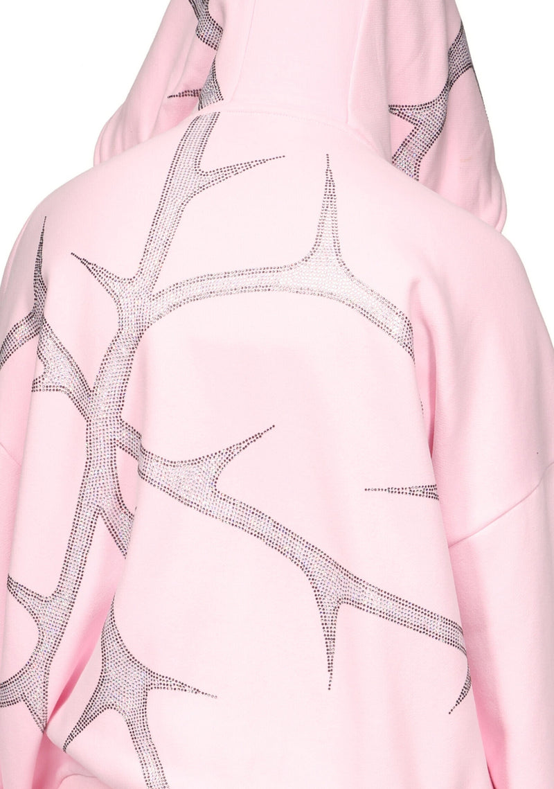 THORN RHINESTONE ZIP HOODIE BABY PINK