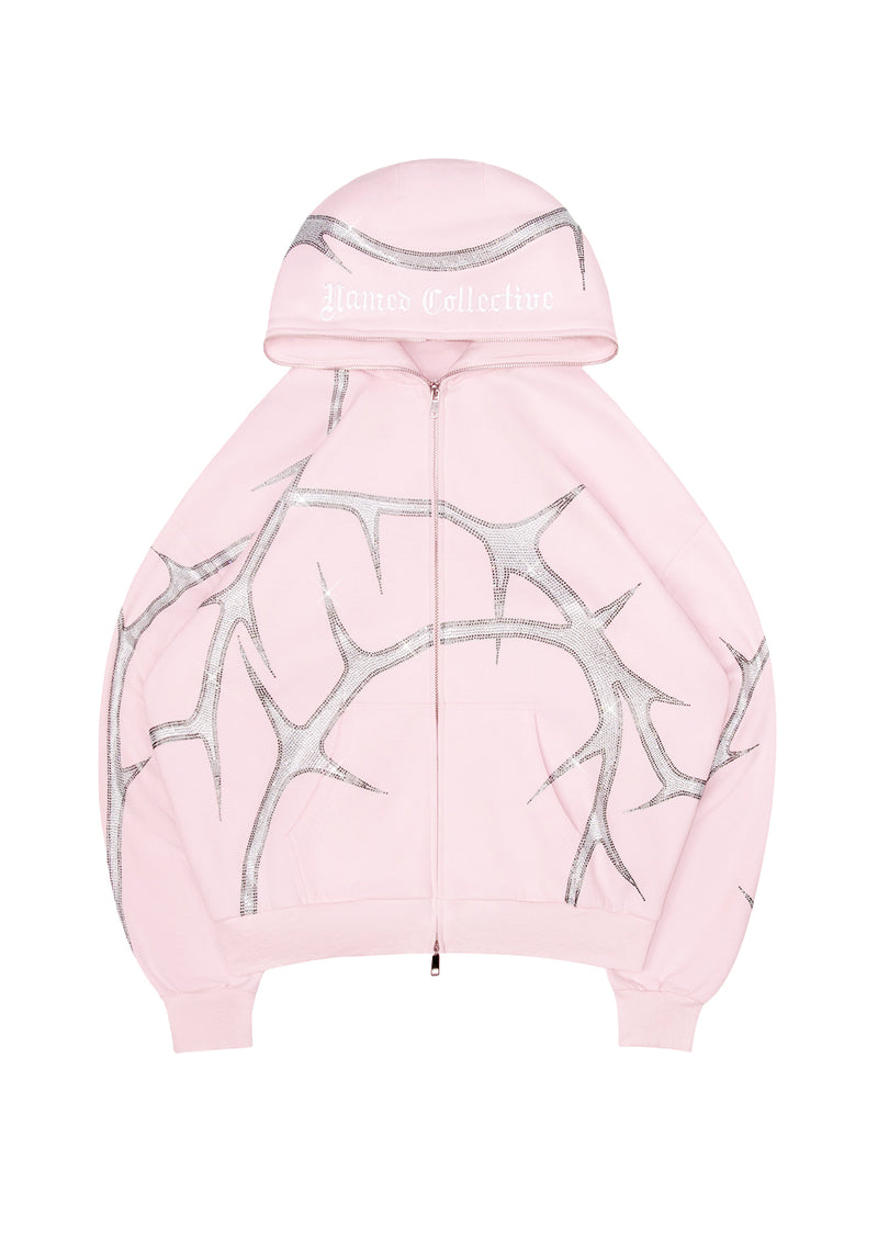 THORN RHINESTONE ZIP HOODIE BABY PINK