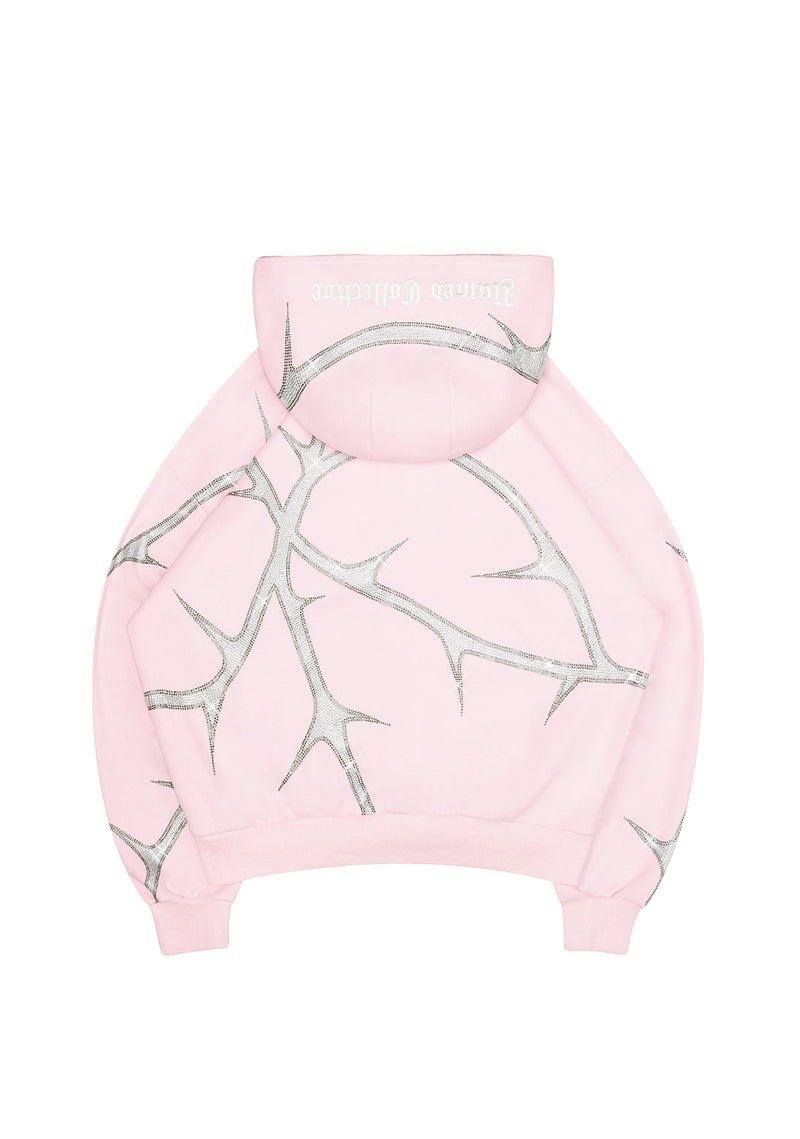 THORN RHINESTONE ZIP HOODIE BABY PINK