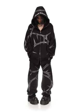 THORN RHINESTONE ZIP HOODIE BLACK