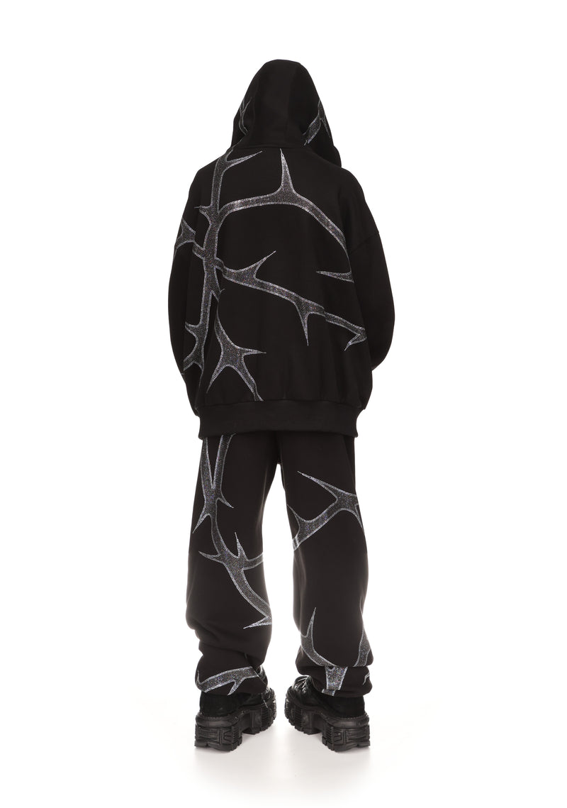 THORN RHINESTONE ZIP HOODIE BLACK