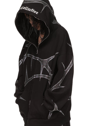 THORN RHINESTONE ZIP HOODIE BLACK