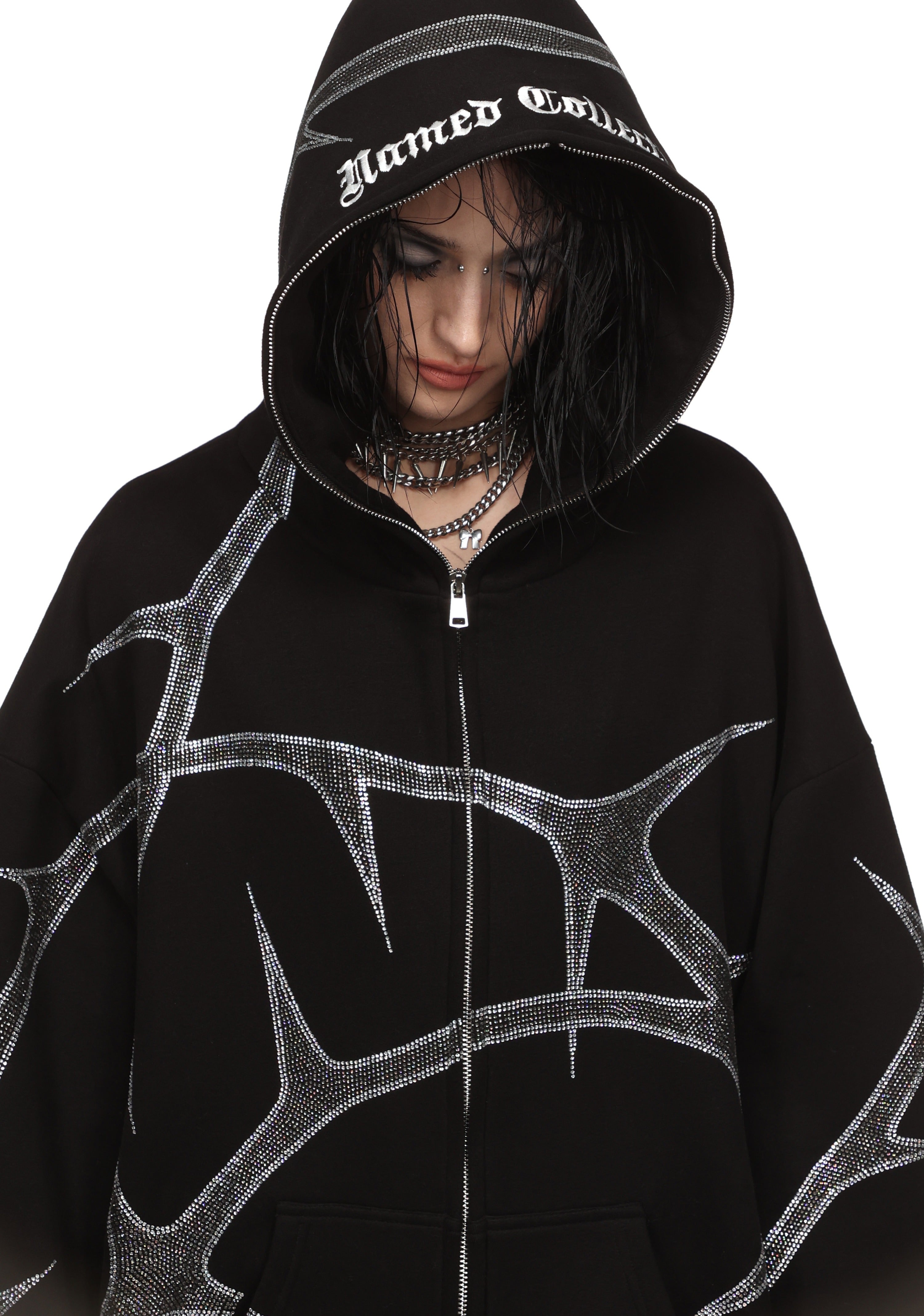 Thorn Rhinestone Zip Hoodie Black – NAMED COLLECTIVE®