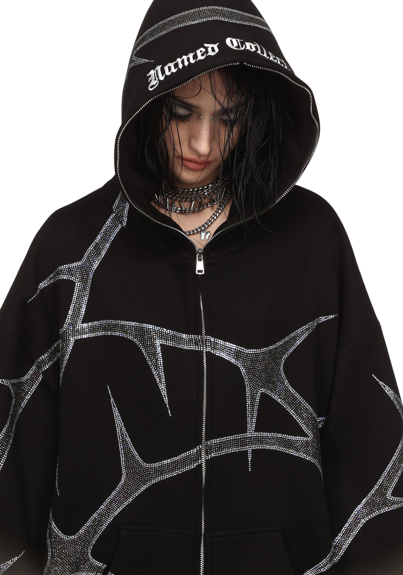 THORN RHINESTONE ZIP HOODIE BLACK