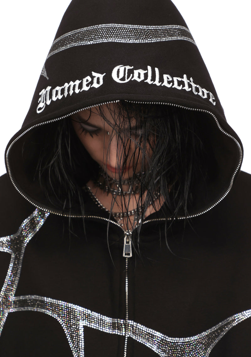 THORN RHINESTONE ZIP HOODIE BLACK