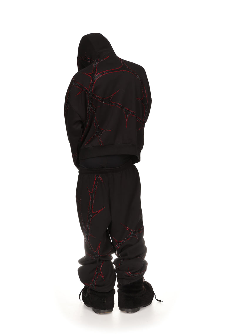 THORN RHINESTONE ZIP HOODIE BLACK AND RED