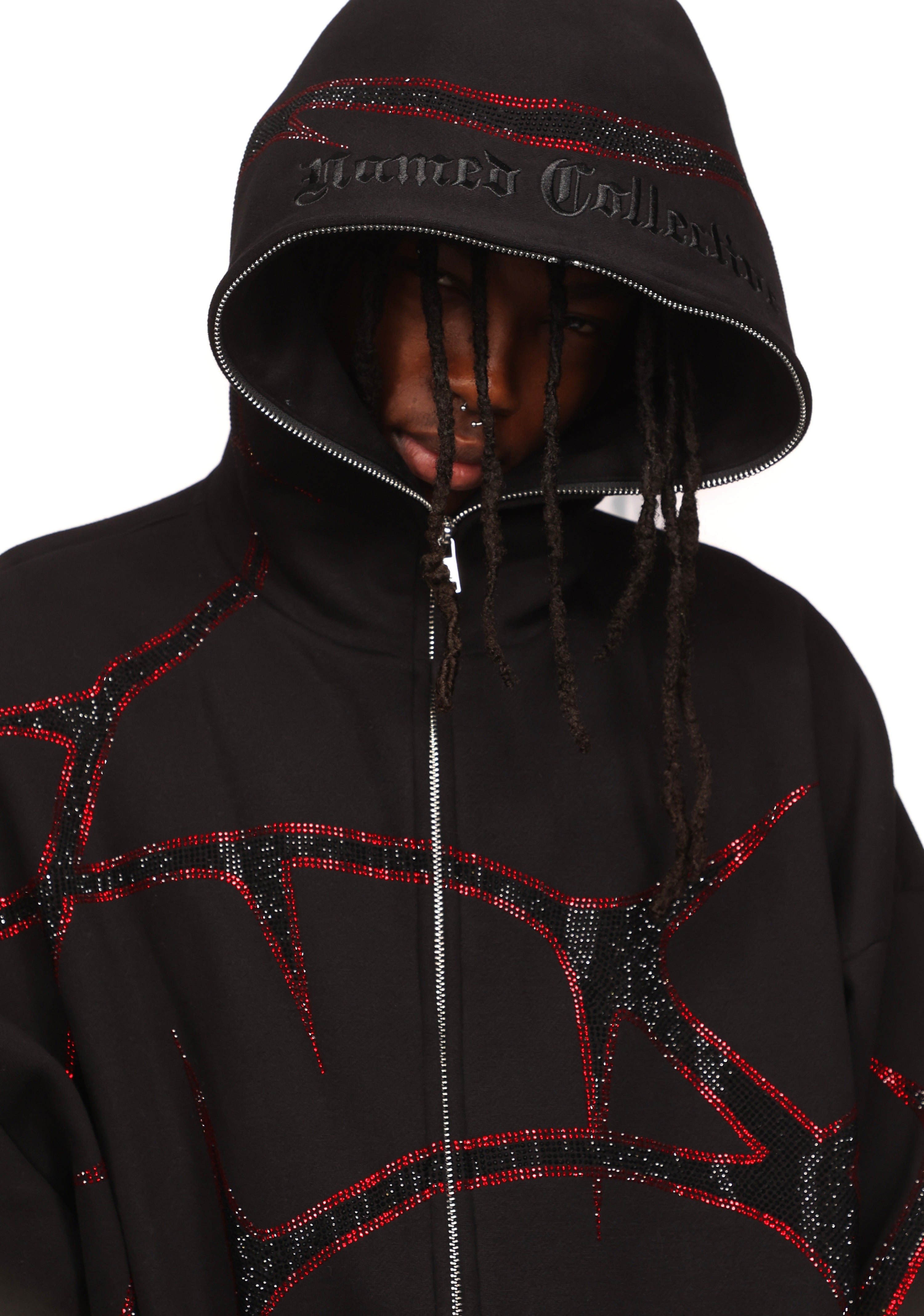 Thorn Rhinestone Zip Hoodie Black And Red – NAMED COLLECTIVE®