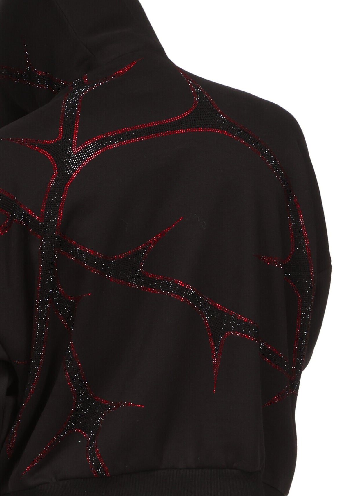 THORN RHINESTONE ZIP HOODIE BLACK AND RED