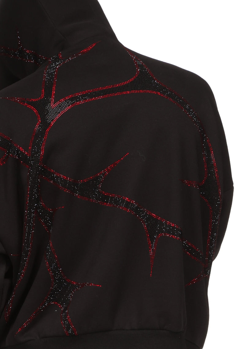 THORN RHINESTONE ZIP HOODIE BLACK AND RED