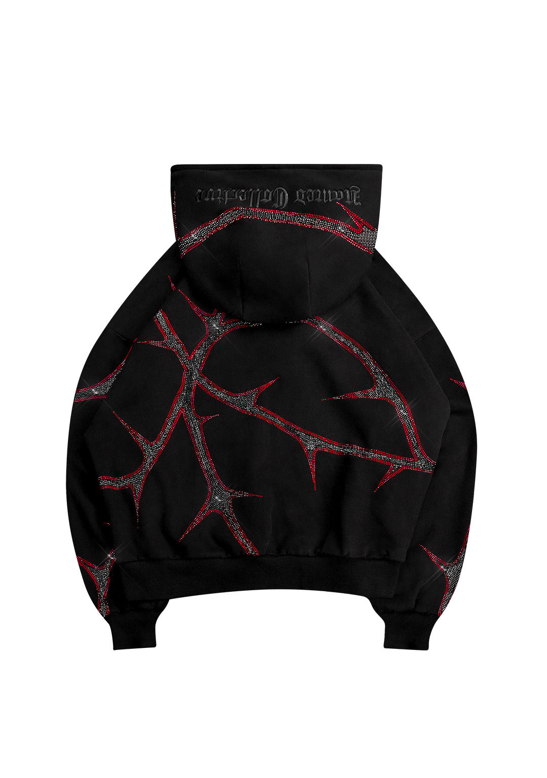 THORN RHINESTONE ZIP HOODIE BLACK AND RED