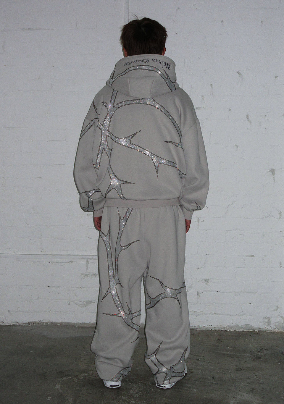 THORN RHINESTONE ZIP HOODIE BONE