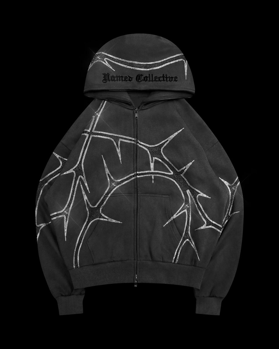 THORN RHINESTONE ZIP HOODIE CHARCOAL