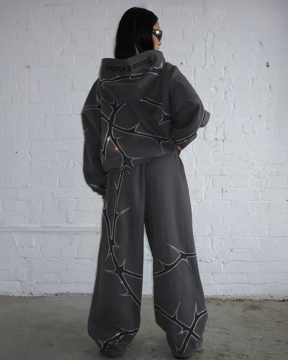 THORN RHINESTONE ZIP HOODIE CHARCOAL