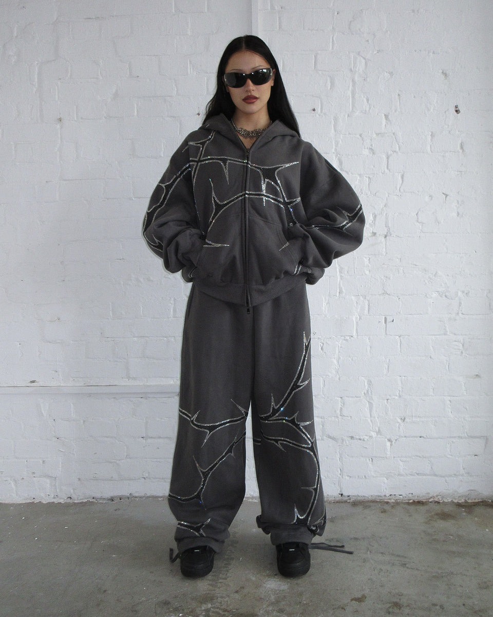 THORN RHINESTONE ZIP HOODIE CHARCOAL