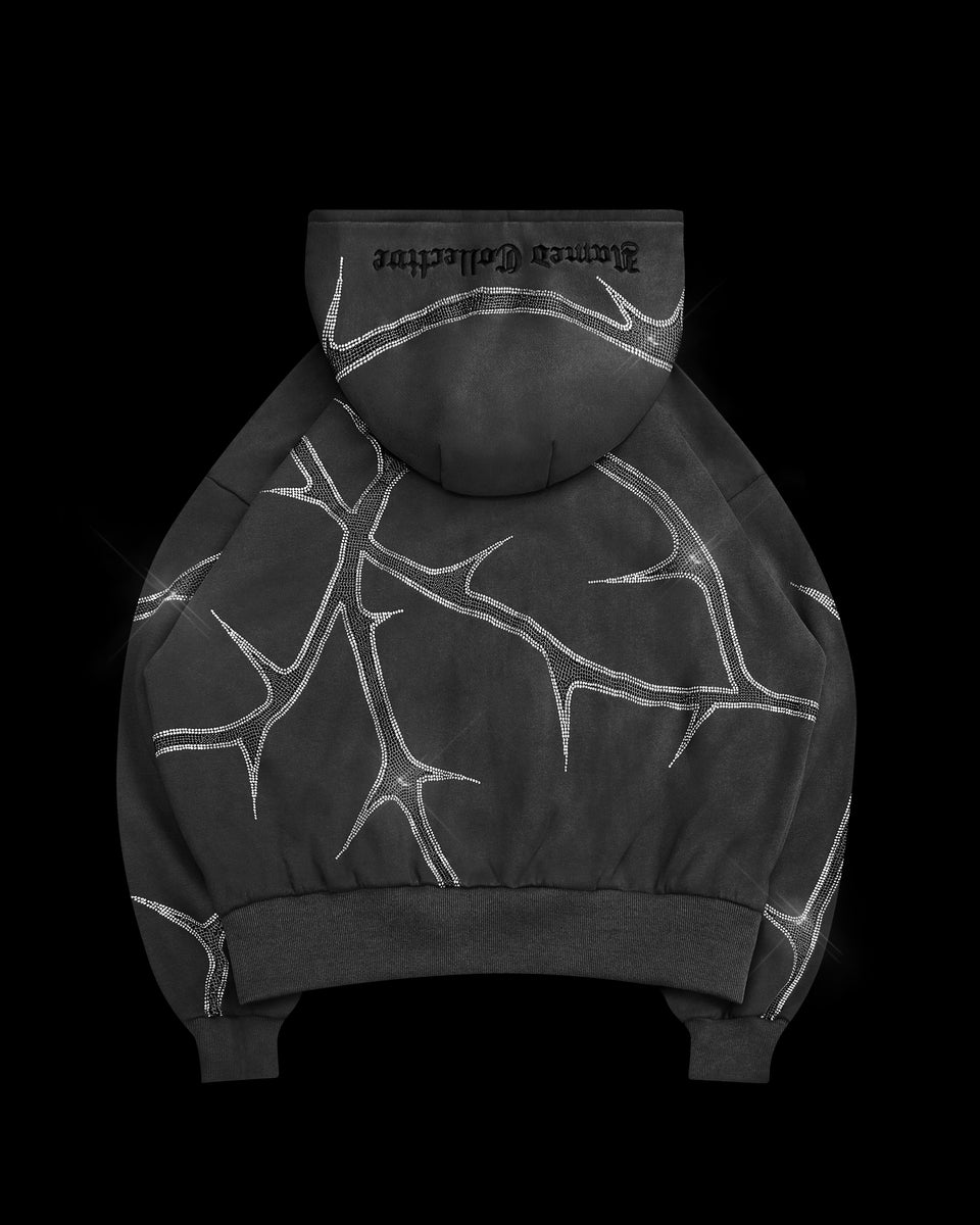 THORN RHINESTONE ZIP HOODIE CHARCOAL