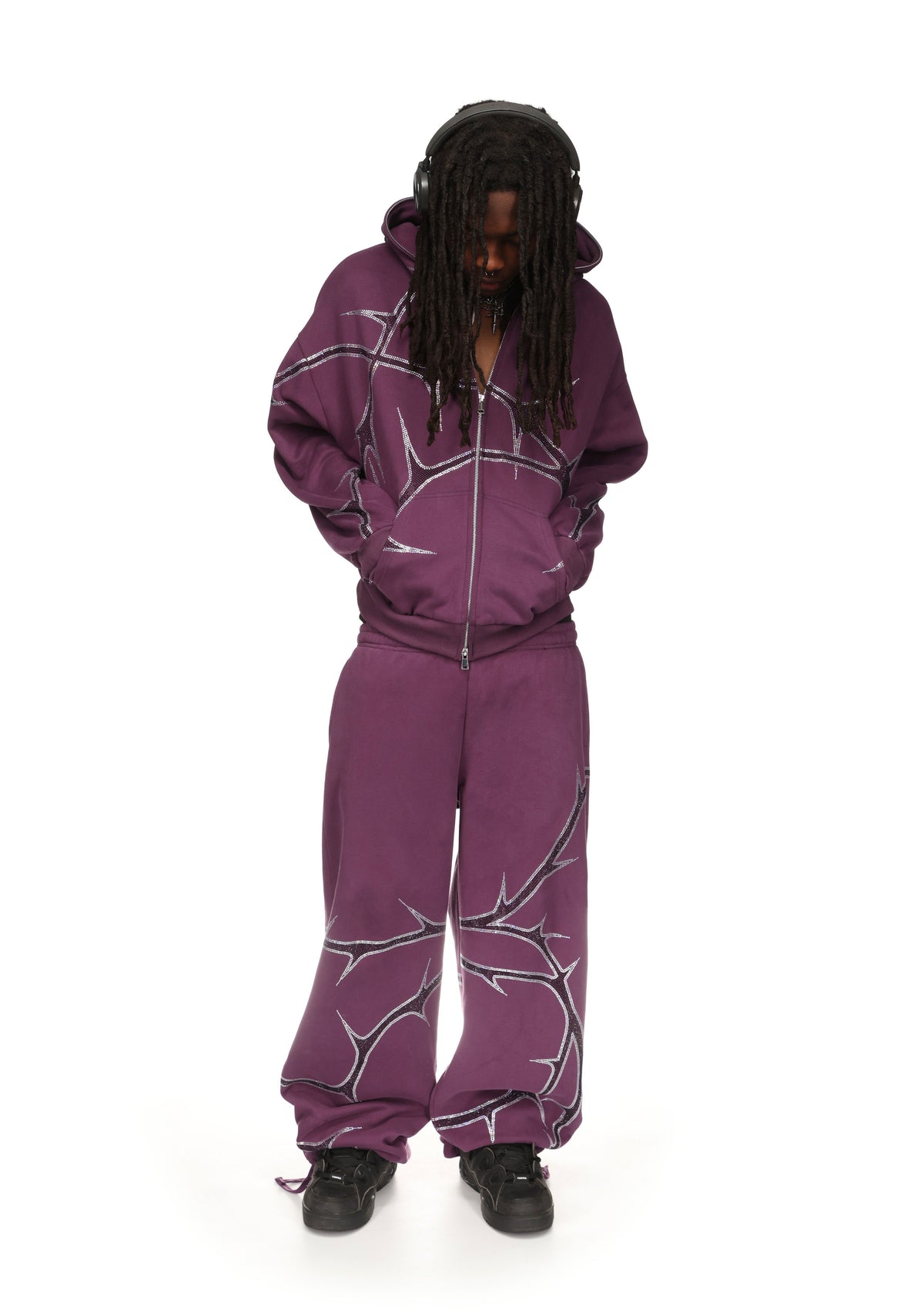 THORN STUDDED OVERSIZED SWEATPANTS DEEP PURPLE