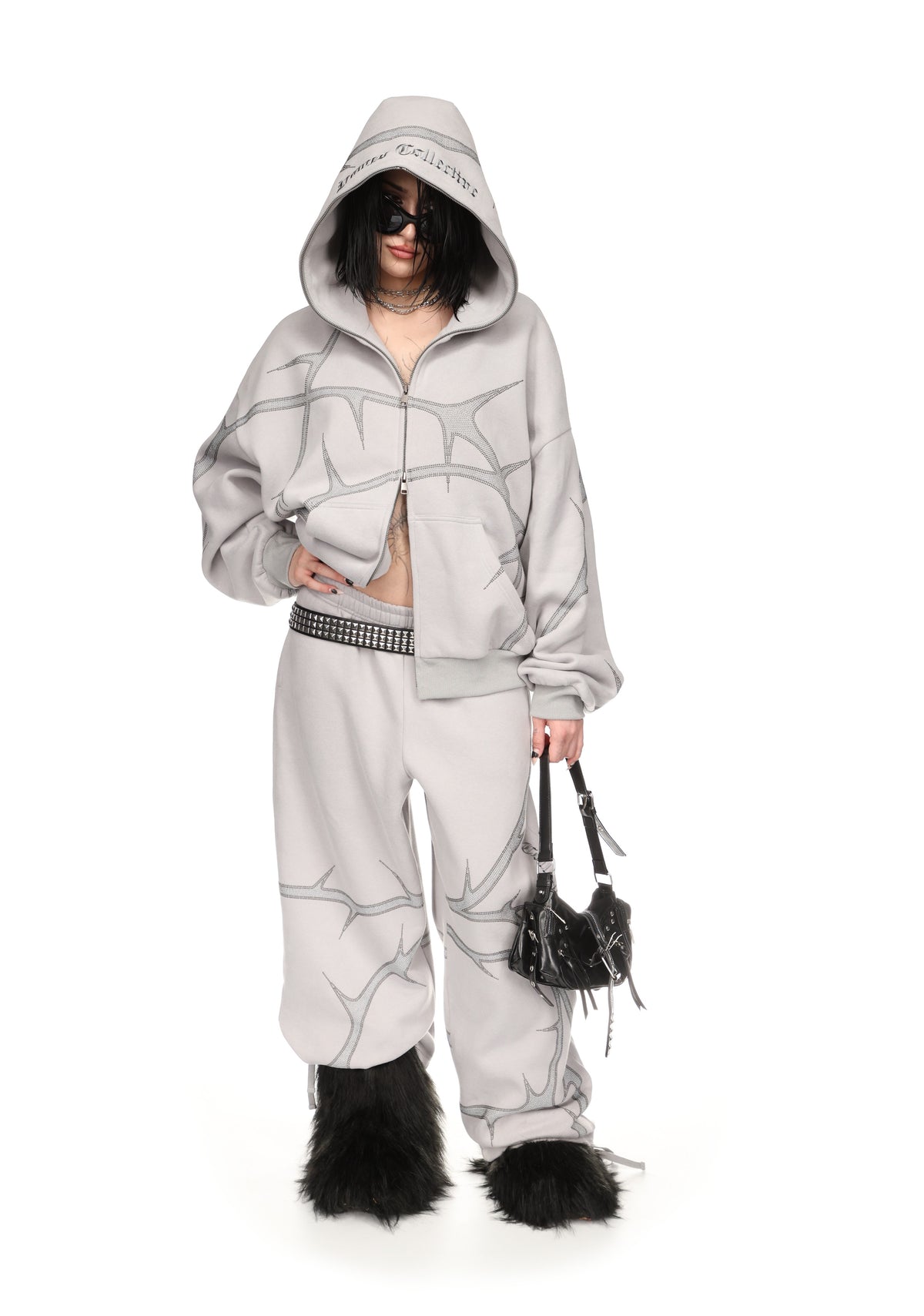 THORN STUDDED OVERSIZED SWEATPANTS SMOKE GREY
