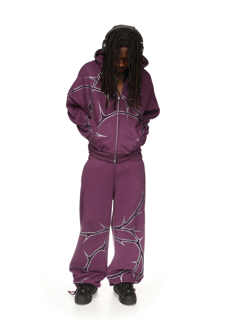 THORN STUDDED ZIP HOODIE DEEP PURPLE