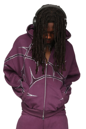 THORN RHINESTONE ZIP HOODIE DEEP PURPLE