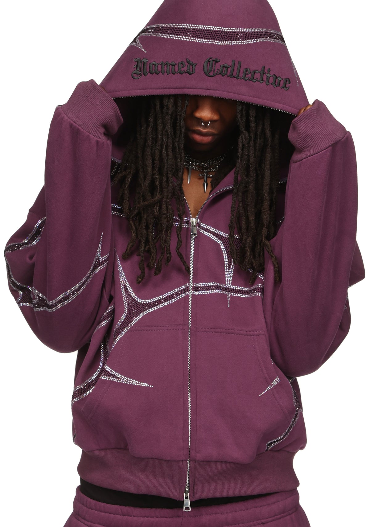THORN STUDDED ZIP HOODIE DEEP PURPLE