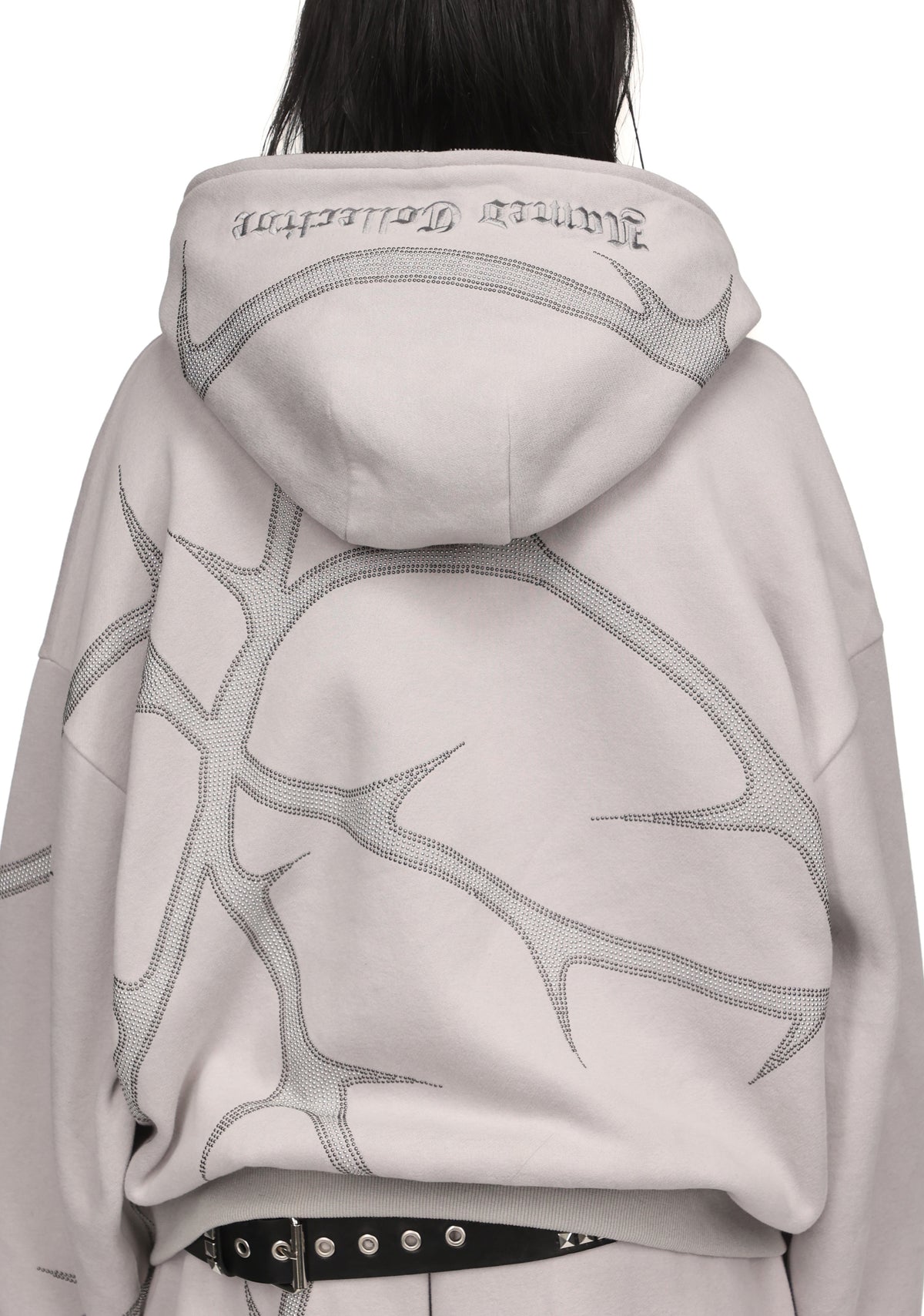THORN STUDDED ZIP HOODIE SMOKE GREY