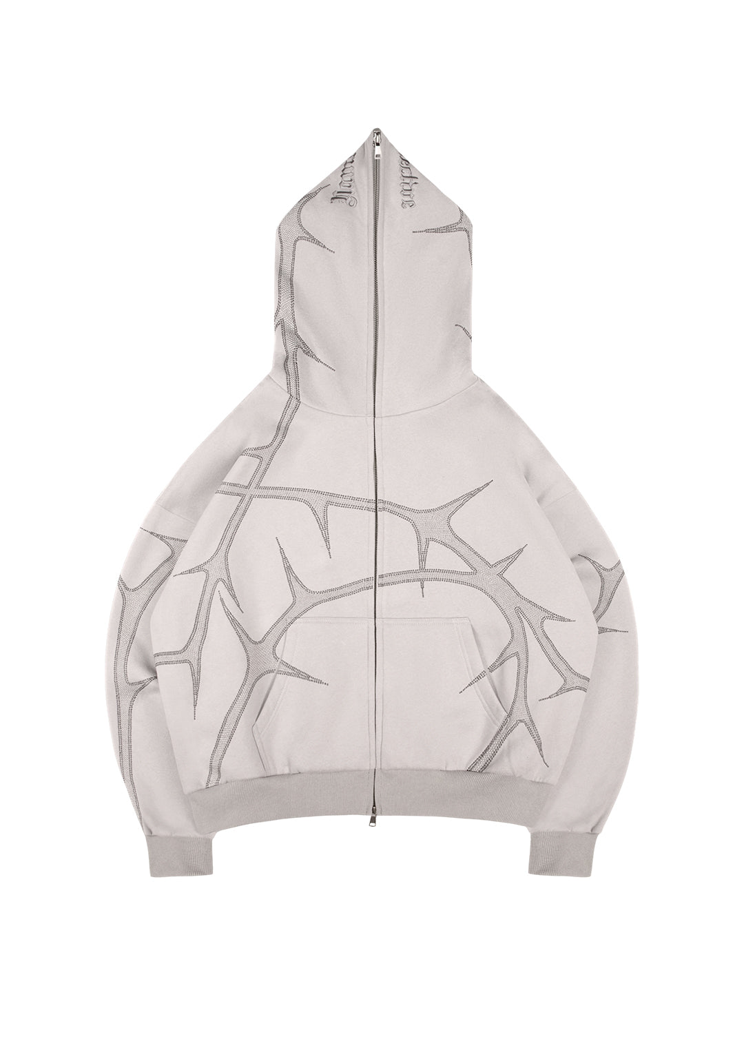 THORN STUDDED ZIP HOODIE SMOKE GREY