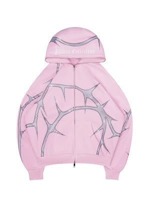 THORN RHINESTONE ZIP HOODIE BABY PINK