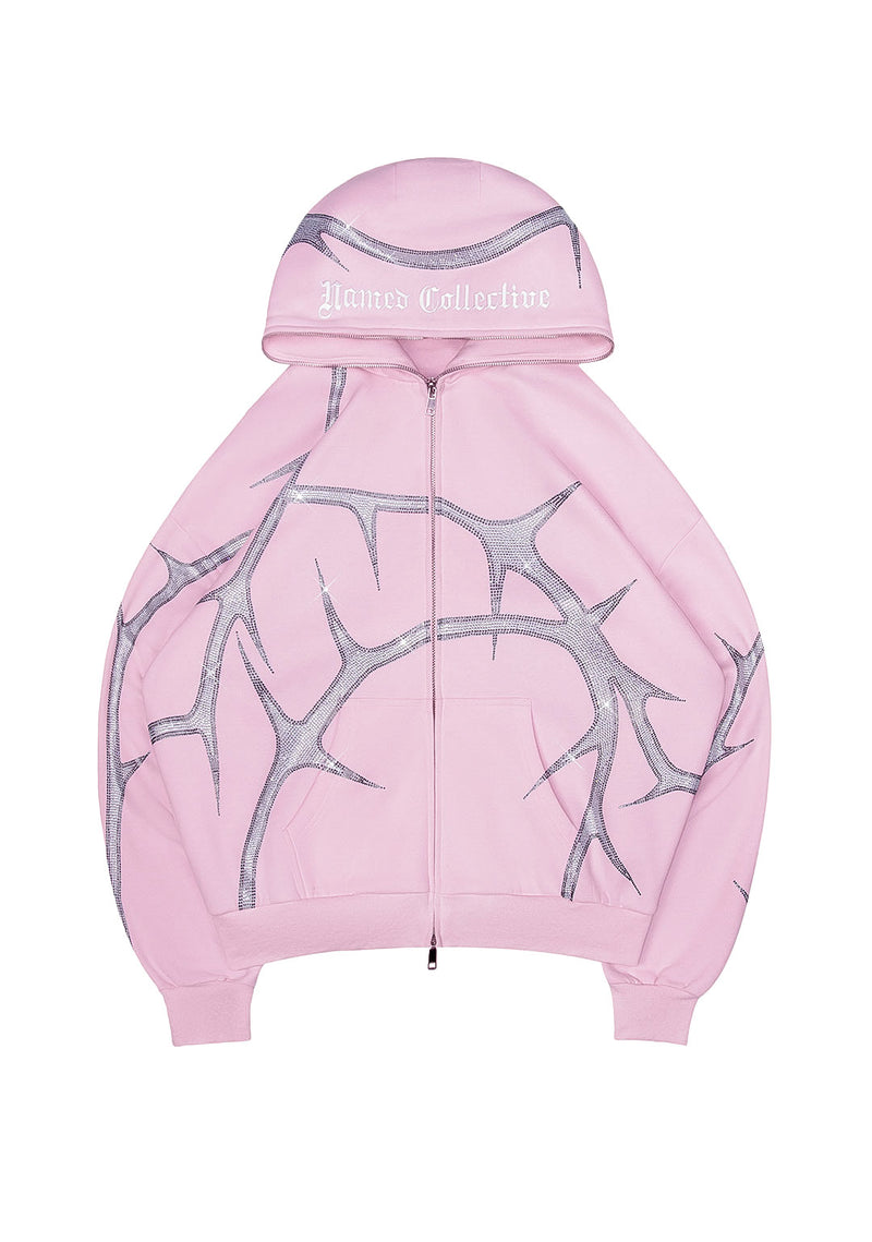 THORN RHINESTONE ZIP HOODIE BABY PINK