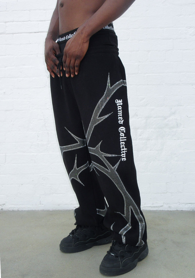 THORN RHINESTONE SWEATPANTS BLACK