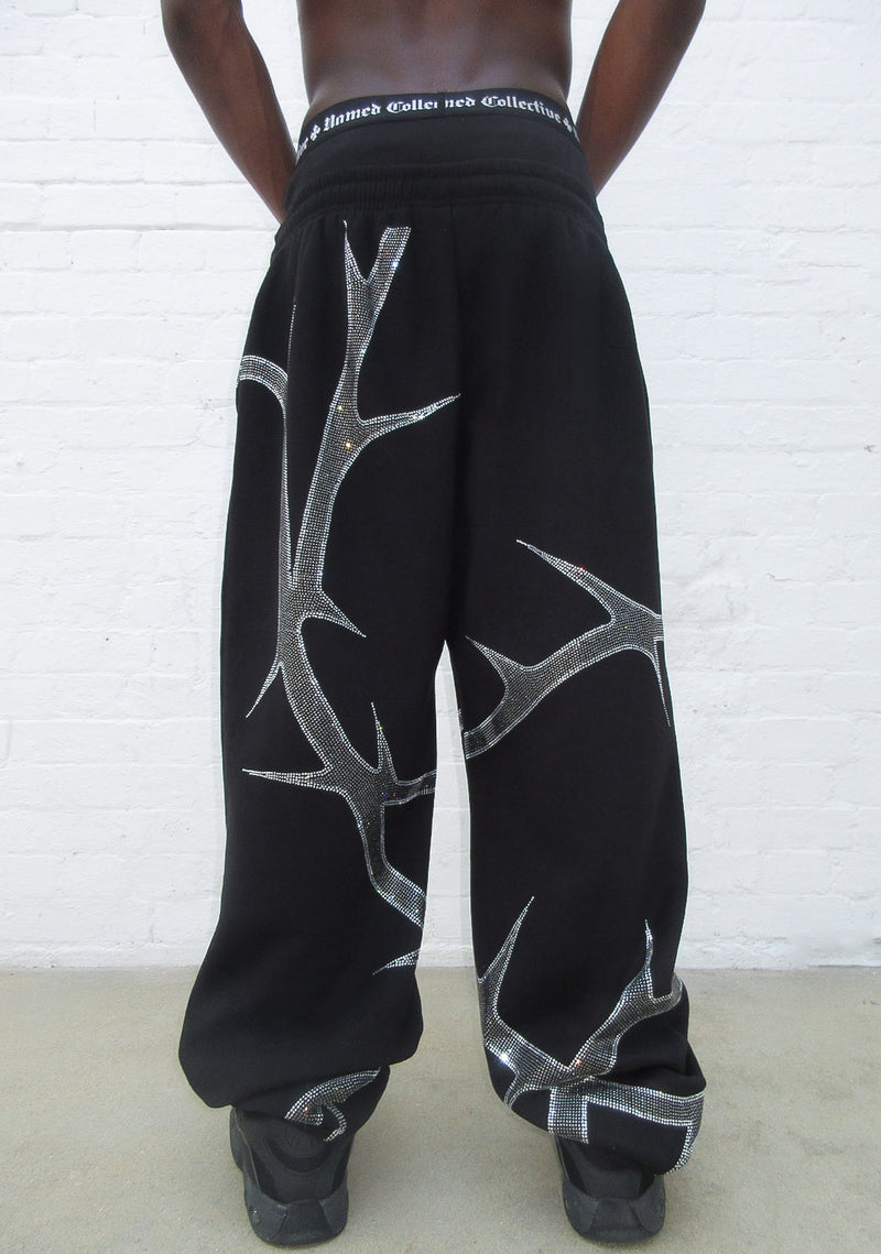 THORN RHINESTONE SWEATPANTS BLACK